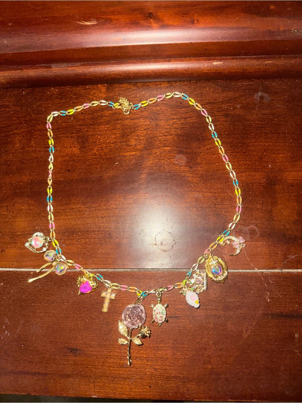 Multicolor Gold-Tone Flower Charm Necklace